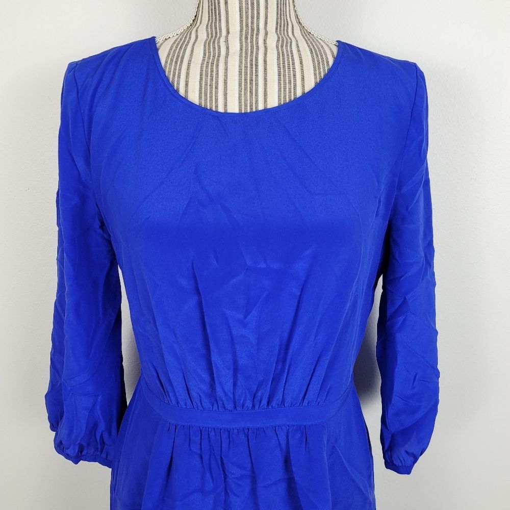 Madewell Broadway & Broome Blue 100% Silk Dress Cinched Waist Sz 6 Career Wear - Picture 4 of 6